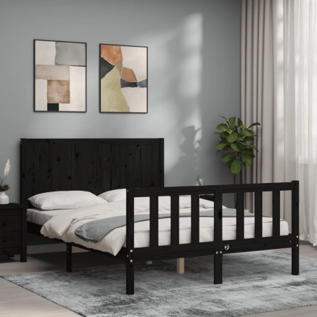 vidaXL Massivholzbett mit Kopfteil Schwarz 140x200 cm