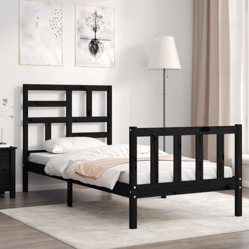 vidaXL Massivholzbett mit Kopfteil Schwarz vidaXL Massivholzbett mit Kopfteil Schwarz