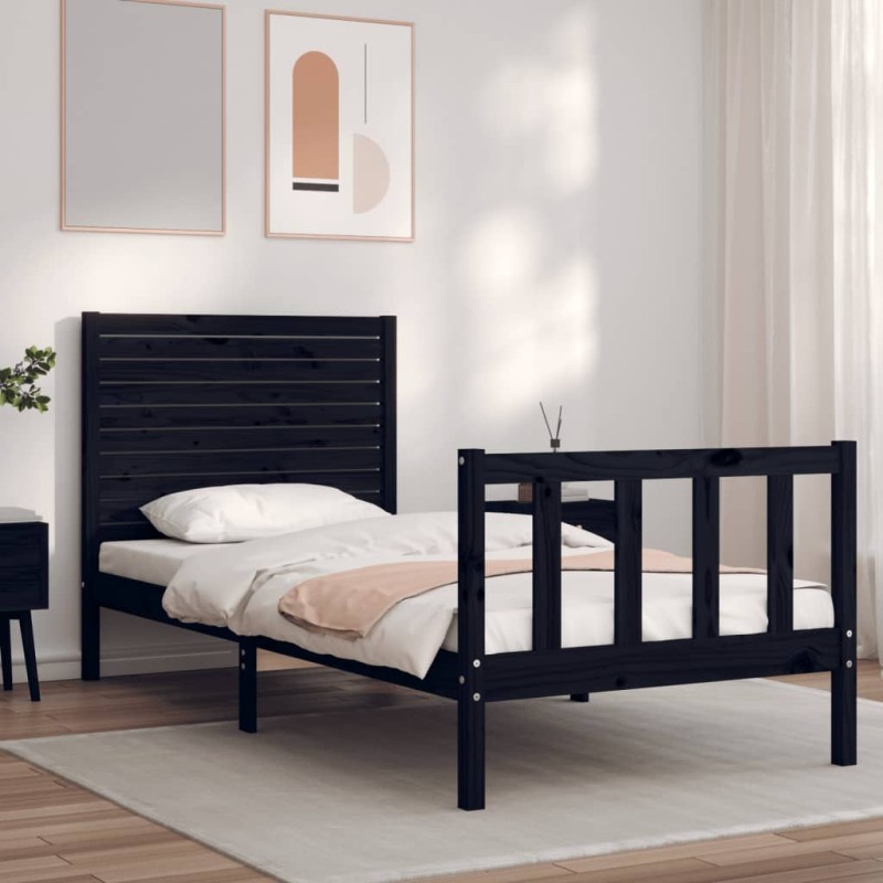 vidaXL Massivholzbett mit Kopfteil Schwarz vidaXL Massivholzbett mit Kopfteil Schwarz