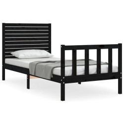 vidaXL Massivholzbett mit Kopfteil Schwarz 90x200 cm