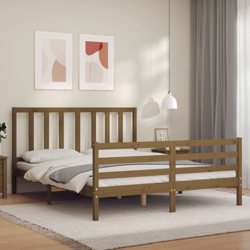 vidaXL Massivholzbett mit Kopfteil Honigbraun 160x200 cm