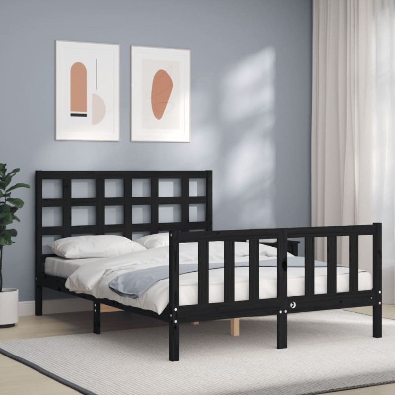 vidaXL Massivholzbett mit Kopfteil Schwarz vidaXL Massivholzbett mit Kopfteil Schwarz