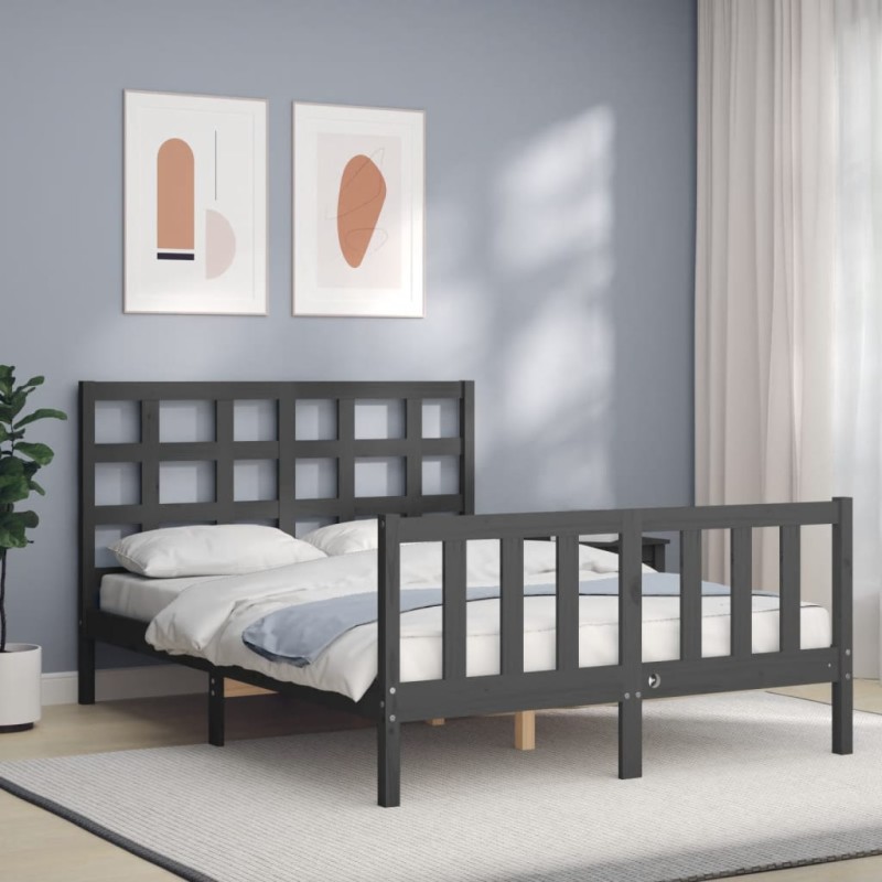vidaXL Massivholzbett mit Kopfteil Grau 140x190 cm vidaXL Massivholzbett mit Kopfteil Grau 140x190 cm