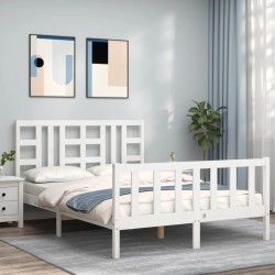 vidaXL Massivholzbett mit Kopfteil Weiß 140x200 cm