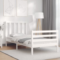 vidaXL Massivholzbett mit Kopfteil Weiß 90x200 cm