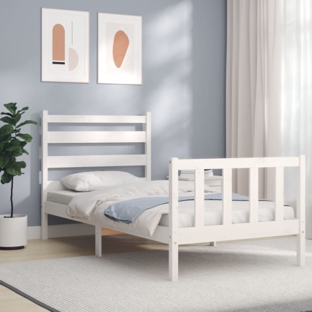 vidaXL Massivholzbett mit Kopfteil Weiß 90x200 cm