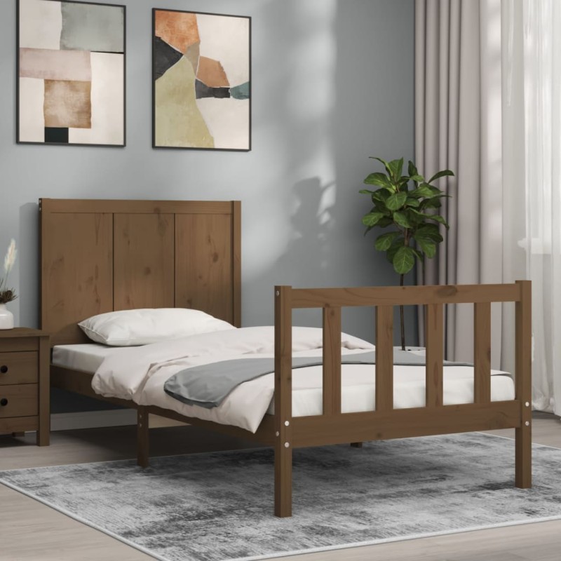 vidaXL Massivholzbett mit Kopfteil Honigbraun 100x200 cm vidaXL Massivholzbett mit Kopfteil Honigbraun 100x200 cm