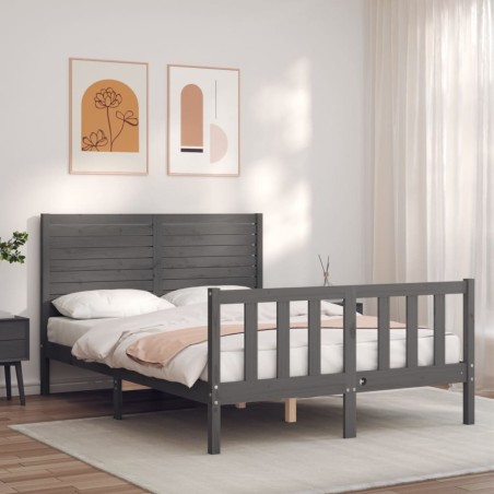vidaXL Massivholzbett mit Kopfteil Grau 120x200 cm