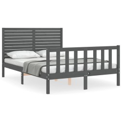 vidaXL Massivholzbett mit Kopfteil Grau 120x200 cm