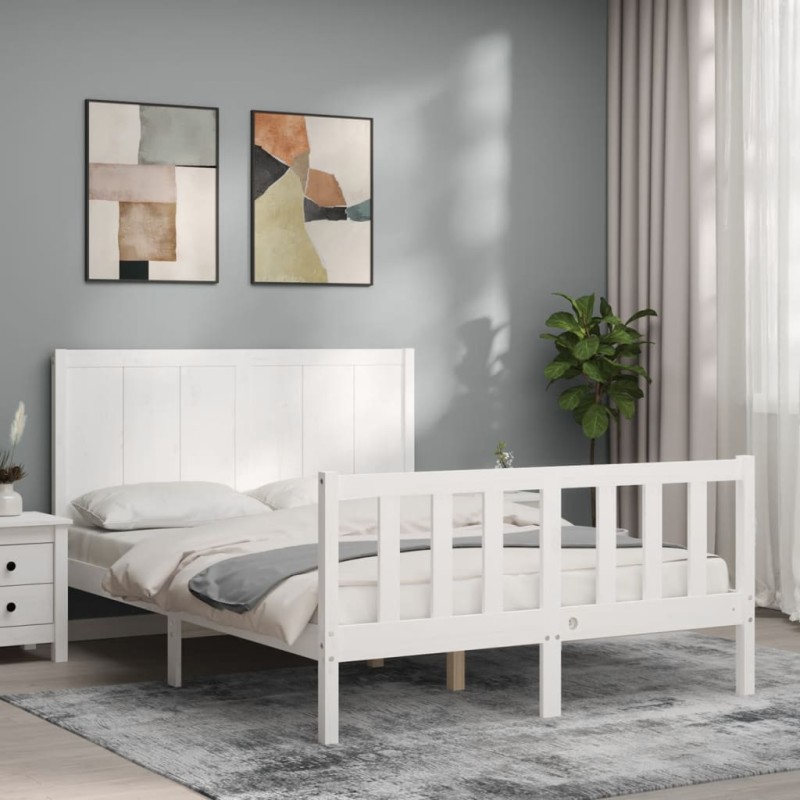 vidaXL Massivholzbett mit Kopfteil Weiß 120x200 cm vidaXL Massivholzbett mit Kopfteil Weiß 120x200 cm