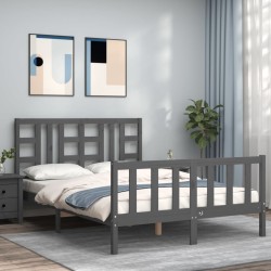 vidaXL Massivholzbett mit Kopfteil Grau 160x200 cm