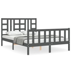 vidaXL Massivholzbett mit Kopfteil Grau 160x200 cm