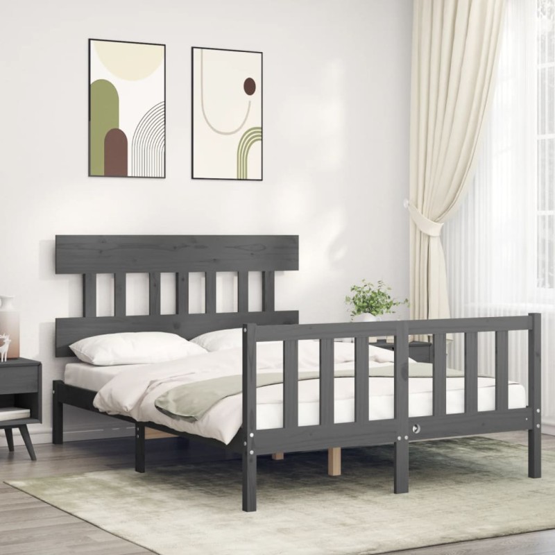 vidaXL Massivholzbett mit Kopfteil Grau vidaXL Massivholzbett mit Kopfteil Grau