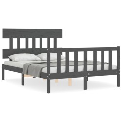 vidaXL Massivholzbett mit Kopfteil Grau