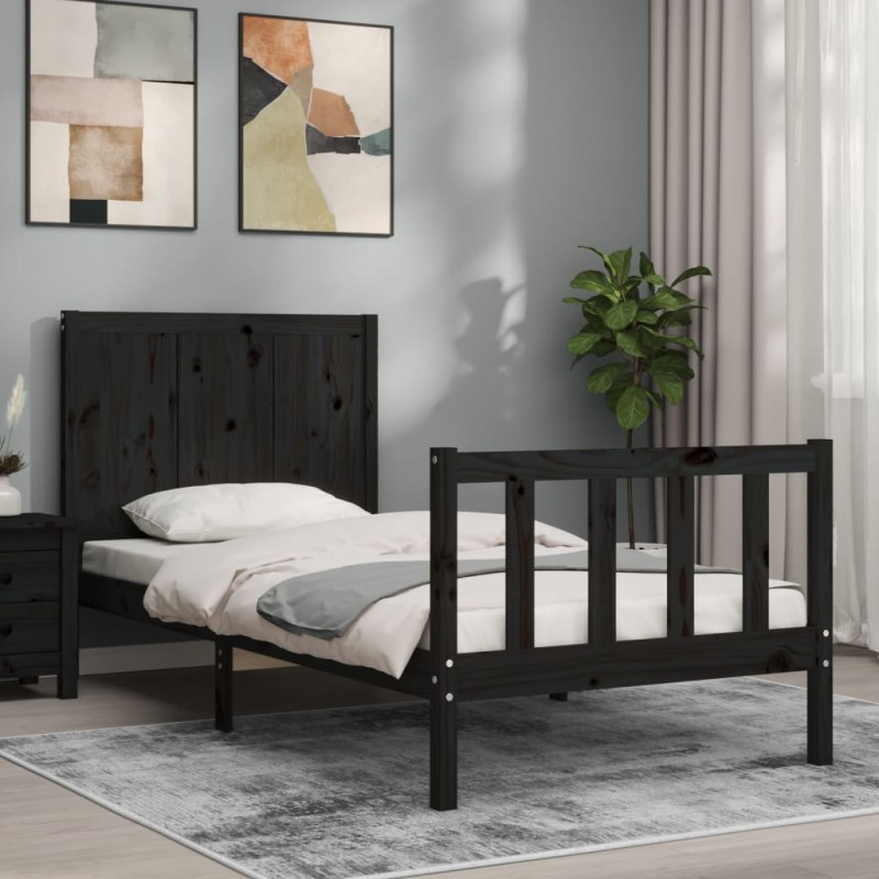 vidaXL Massivholzbett mit Kopfteil Schwarz 90x200 cm vidaXL Massivholzbett mit Kopfteil Schwarz 90x200 cm