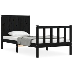 vidaXL Massivholzbett mit Kopfteil Schwarz 90x200 cm
