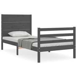 vidaXL Massivholzbett mit Kopfteil Grau 90x200 cm