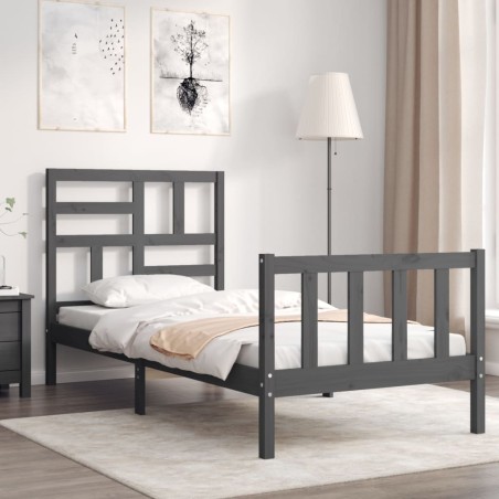 vidaXL Massivholzbett mit Kopfteil Grau 90x200 cm