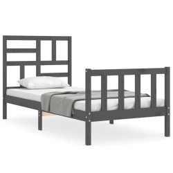 vidaXL Massivholzbett mit Kopfteil Grau 90x200 cm