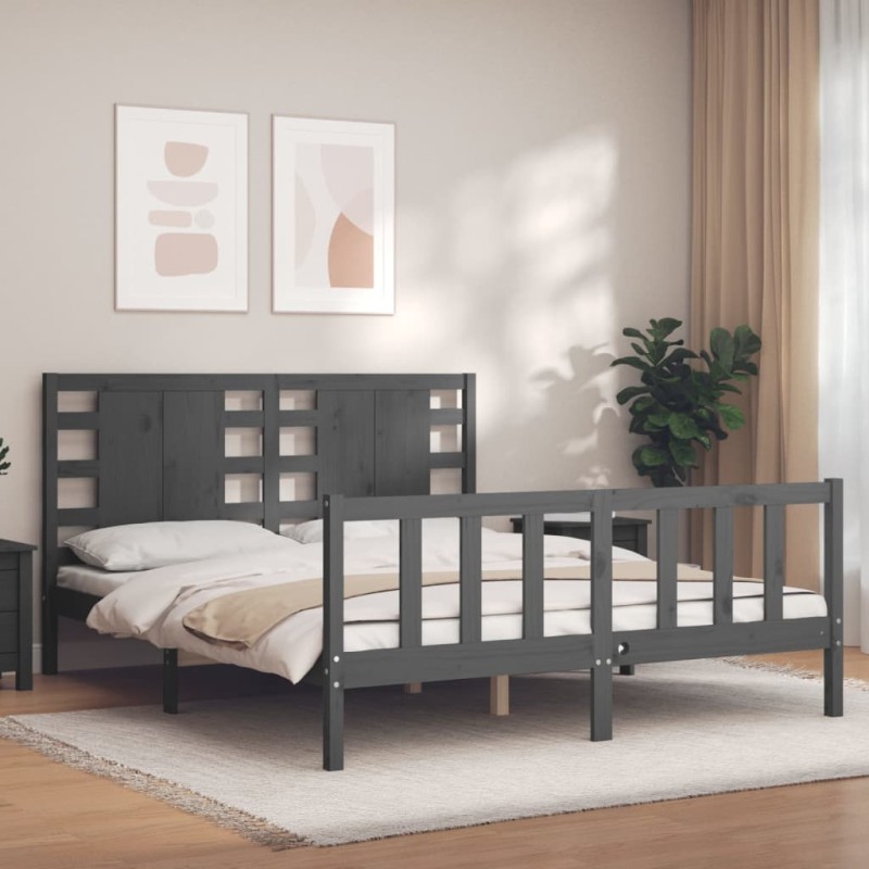 vidaXL Massivholzbett mit Kopfteil Grau vidaXL Massivholzbett mit Kopfteil Grau