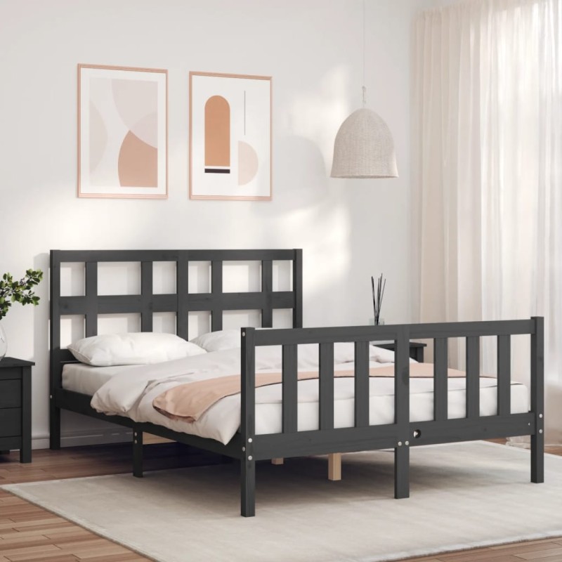vidaXL Massivholzbett mit Kopfteil Grau 140x190 cm vidaXL Massivholzbett mit Kopfteil Grau 140x190 cm