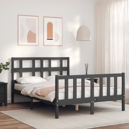 vidaXL Massivholzbett mit Kopfteil Grau 140x190 cm