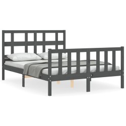 vidaXL Massivholzbett mit Kopfteil Grau 140x190 cm