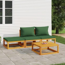 vidaXL 4-tlg. Garten-Lounge-Set mit Grünen Kissen Massivholz