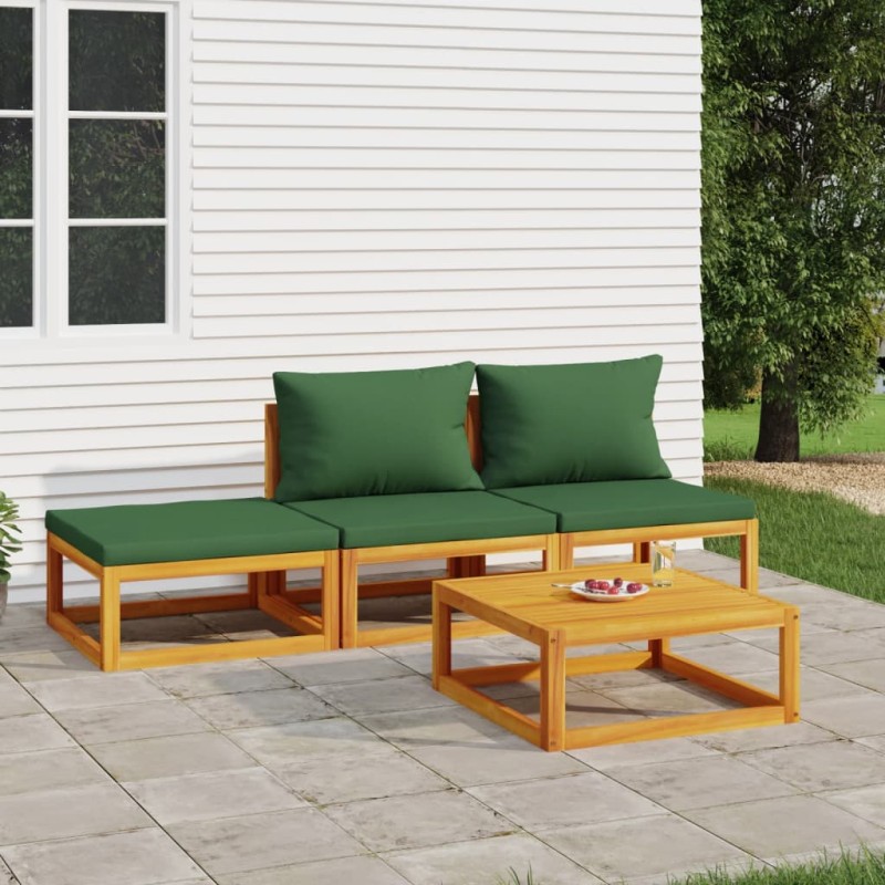 vidaXL 4-tlg. Garten-Lounge-Set mit Grünen Kissen Massivholz vidaXL 4-tlg. Garten-Lounge-Set mit Grünen Kissen Massivholz