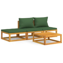 vidaXL 4-tlg. Garten-Lounge-Set mit Grünen Kissen Massivholz