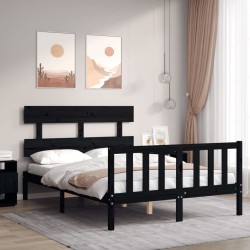 vidaXL Massivholzbett mit Kopfteil Schwarz 120x200 cm