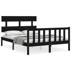 vidaXL Massivholzbett mit Kopfteil Schwarz 120x200 cm
