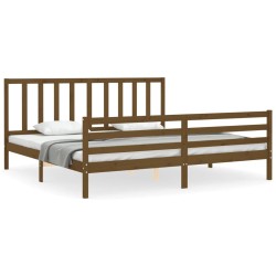vidaXL Massivholzbett mit Kopfteil Honigbraun 200x200 cm