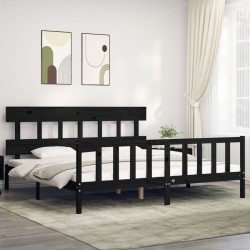 vidaXL Massivholzbett mit Kopfteil Schwarz 200x200 cm