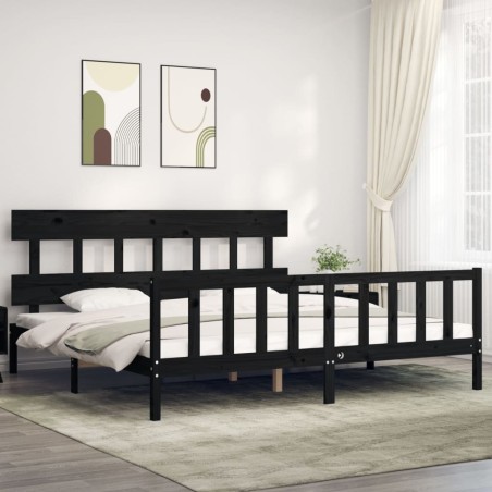 vidaXL Massivholzbett mit Kopfteil Schwarz 200x200 cm