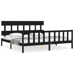 vidaXL Massivholzbett mit Kopfteil Schwarz 200x200 cm