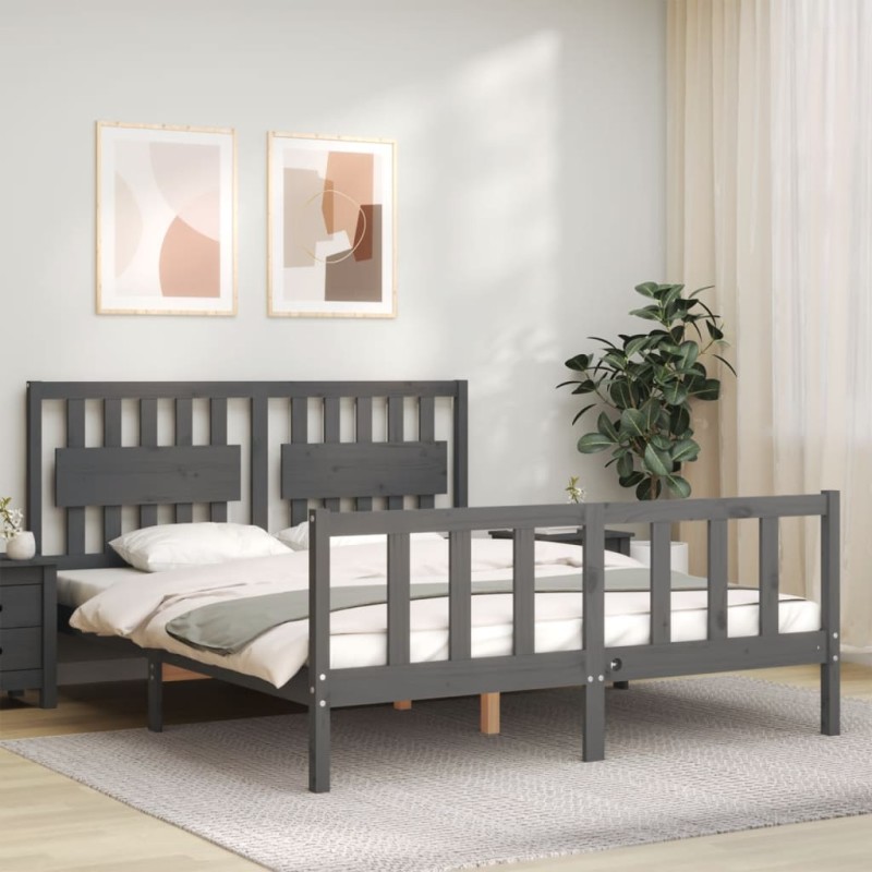 vidaXL Massivholzbett mit Kopfteil Grau 160x200 cm vidaXL Massivholzbett mit Kopfteil Grau 160x200 cm