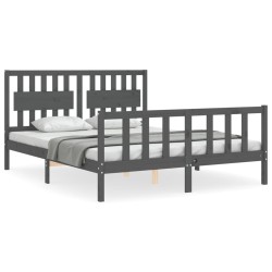 vidaXL Massivholzbett mit Kopfteil Grau 160x200 cm