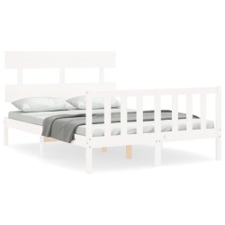 vidaXL Massivholzbett mit Kopfteil Weiß 140x190 cm