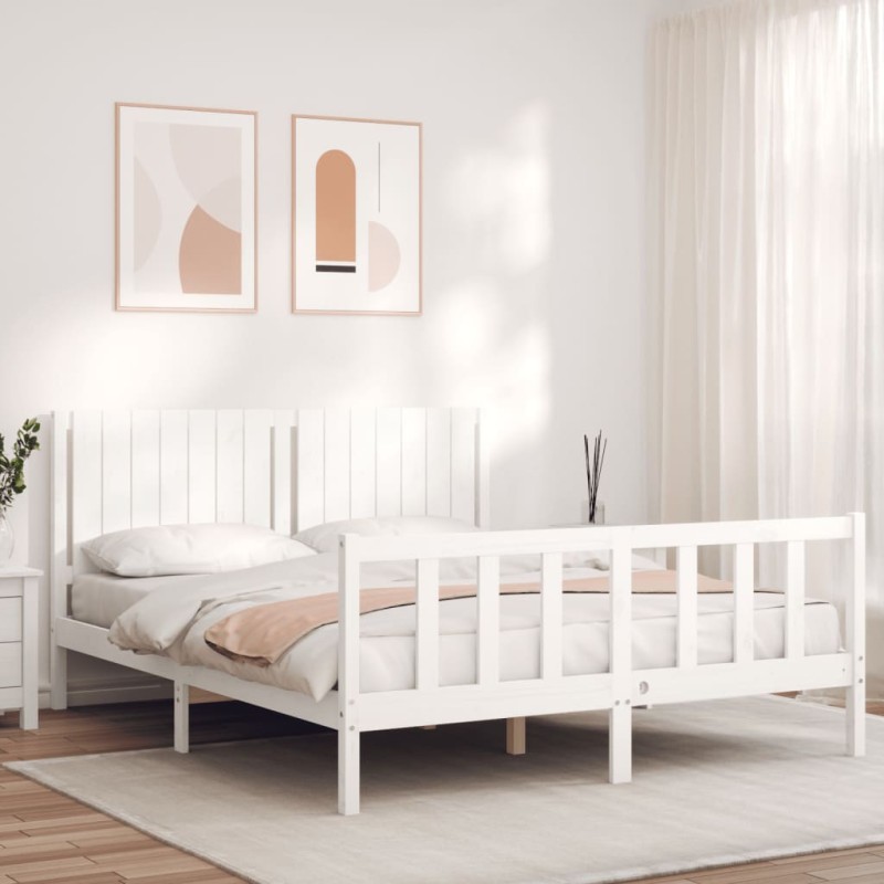 vidaXL Massivholzbett mit Kopfteil Weiß 160x200 cm vidaXL Massivholzbett mit Kopfteil Weiß 160x200 cm