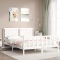 vidaXL Massivholzbett mit Kopfteil Weiß 160x200 cm vidaXL Massivholzbett mit Kopfteil Weiß 160x200 cm