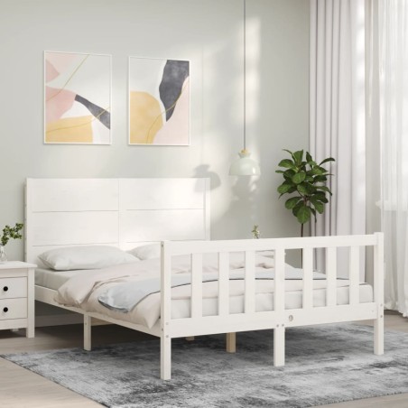 vidaXL Massivholzbett mit Kopfteil Weiß 140x190 cm