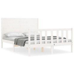 vidaXL Massivholzbett mit Kopfteil Weiß 140x190 cm