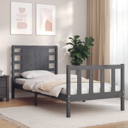 vidaXL Massivholzbett mit Kopfteil Grau 90x200 cm
