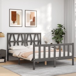 vidaXL Massivholzbett mit Kopfteil Grau 120x200 cm