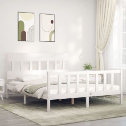 vidaXL Massivholzbett mit Kopfteil Weiß 160x200 cm