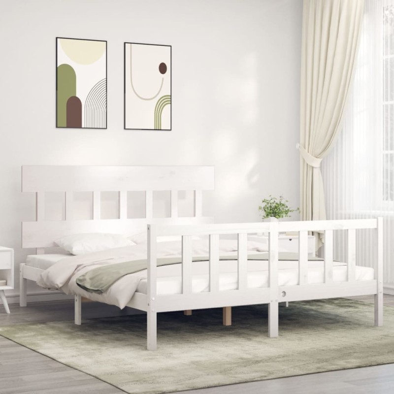 vidaXL Massivholzbett mit Kopfteil Weiß 160x200 cm vidaXL Massivholzbett mit Kopfteil Weiß 160x200 cm