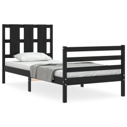 vidaXL Massivholzbett mit Kopfteil Schwarz 90x200 cm
