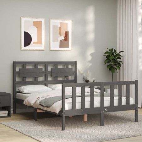 vidaXL Massivholzbett mit Kopfteil Grau 120x200 cm