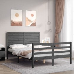 vidaXL Massivholzbett mit Kopfteil Grau 120x200 cm